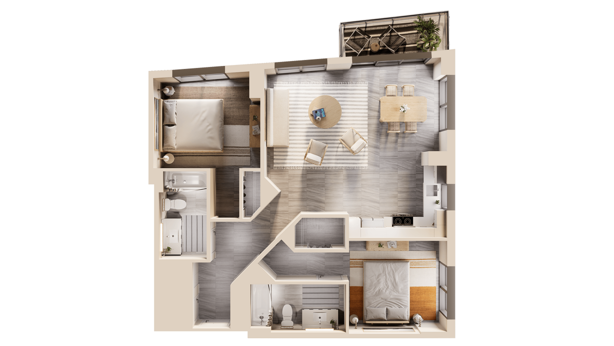 Floor Plan - East 2 BR Balcony Corner Bay View