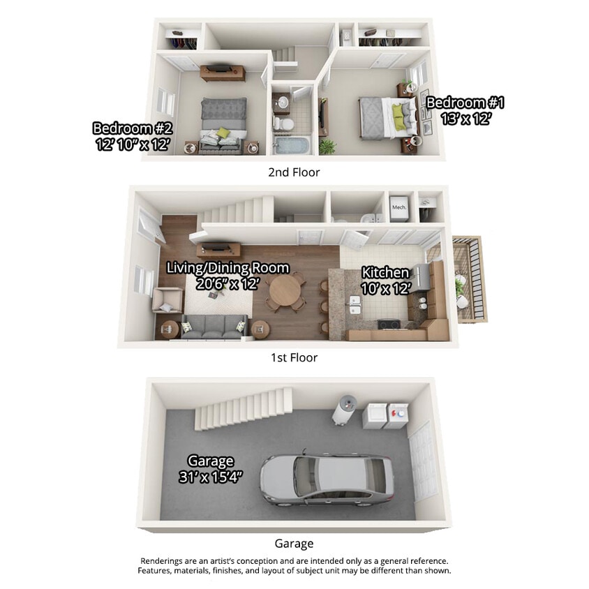 Floor Plan - 2 Bedroom Townhome with Drive Under Garage