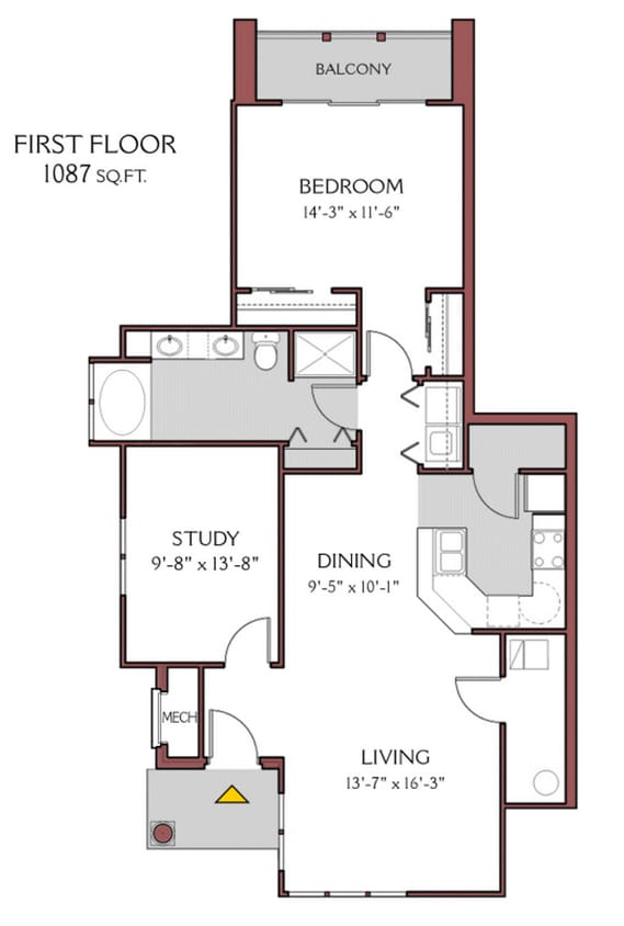 Floor Plan - 1 Bed/1 Bath w/ Den (1st floor) - Fully Upgraded