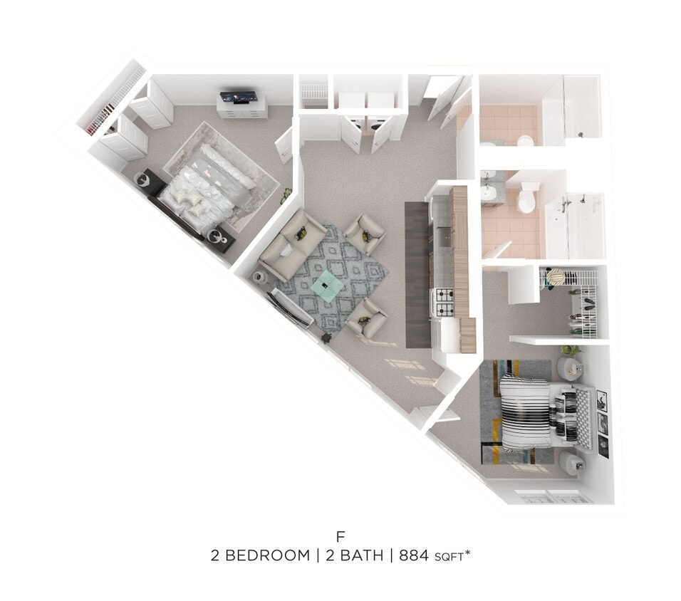 Floor Plan - Two Bed Two Bath F - 884sqft