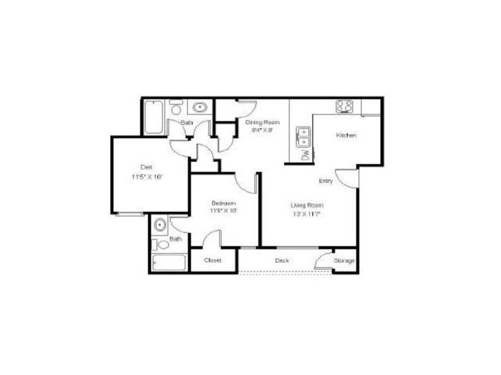 Floor Plan - 1x2 with Den