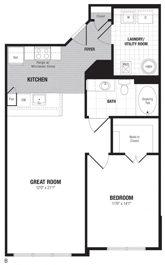 Floor Plan - 1 Bed/1 Bath-B