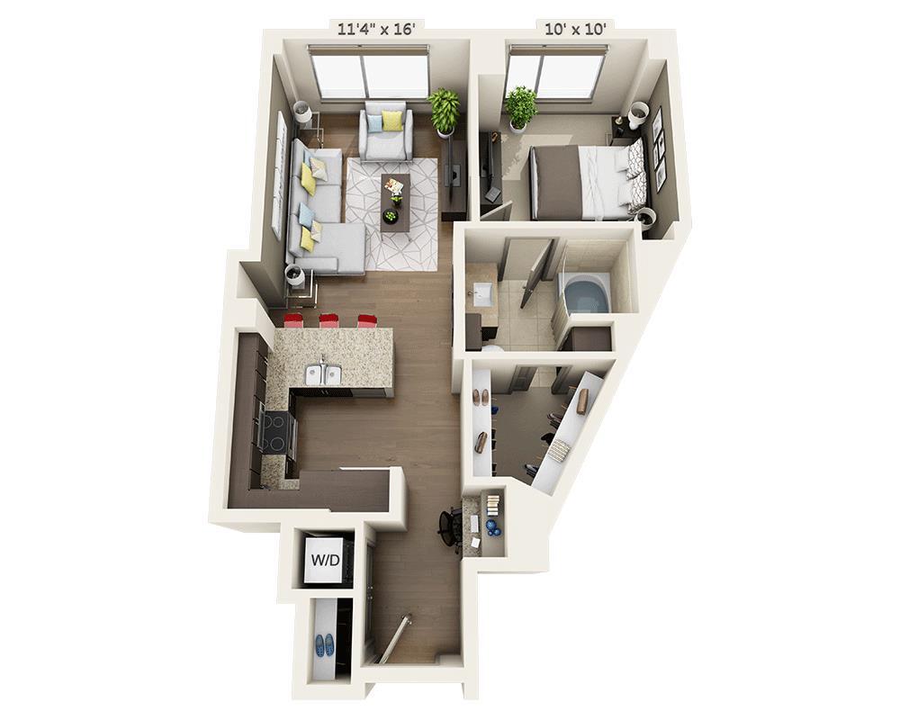 Floor Plan - One Bedroom A1B