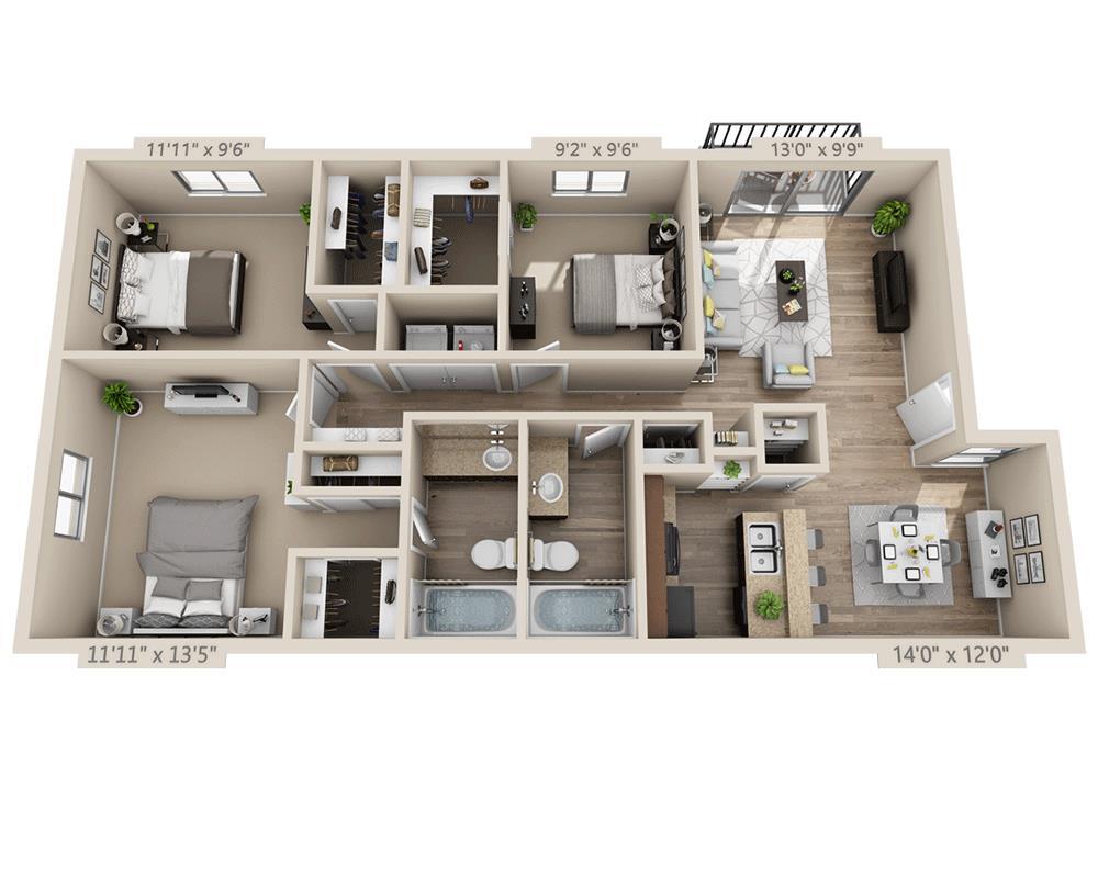 Floor Plan - Three Bedroom C2OW