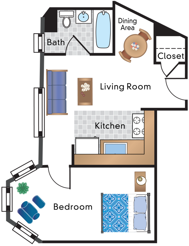 Floor Plan - Renovated 1 Bedroom 12 Tier