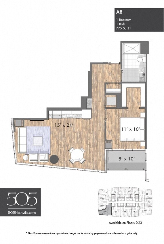 Floor Plan - 505 One Bedroom Stack 08