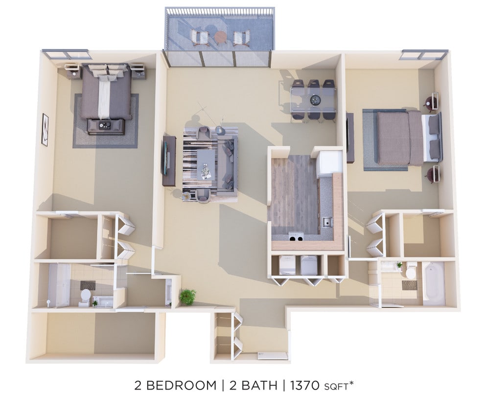 Floor Plan - Two Bedroom 2 Bath - 1,370 sqft