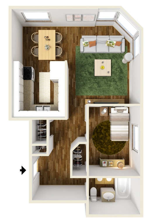 1x1 floor plan Park Plaza - 1x1