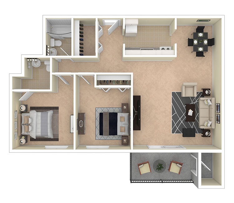 Floor Plan - 2 BEDROOM - 1.5 BATH
