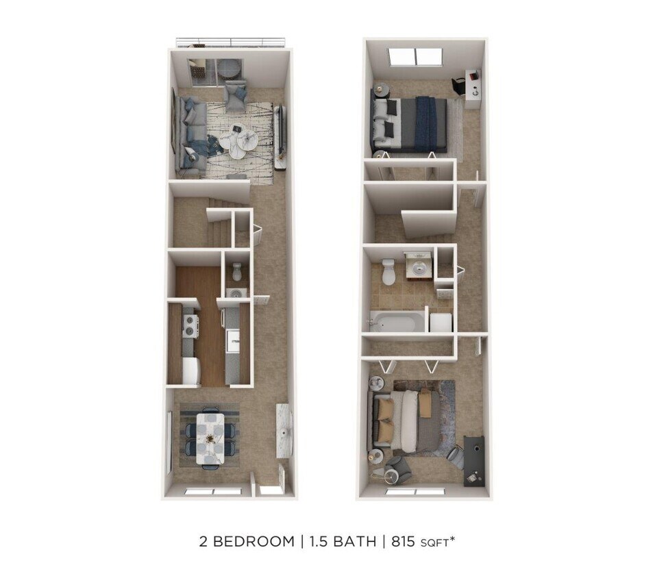 Floor Plan - Two Bedroom 1.5 Bath Townhome - 815 sqft