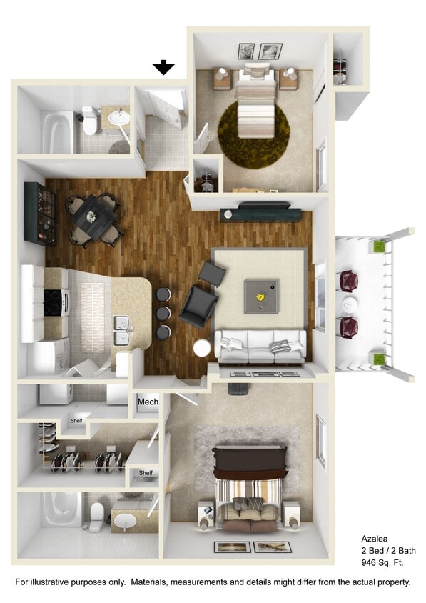 Villas at Gateway - Azalea - 2 Beds - 2 Baths - 946 Sq. ft. - Azalea