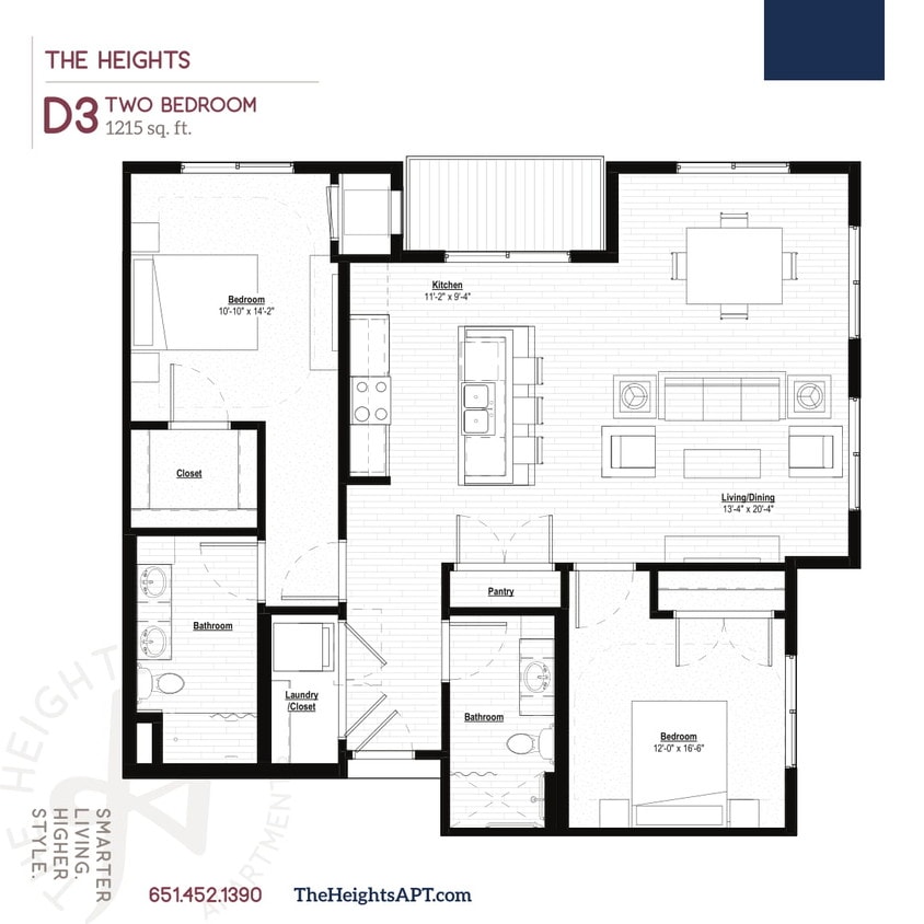Floor Plan - C2- 1 Bedroom +Den