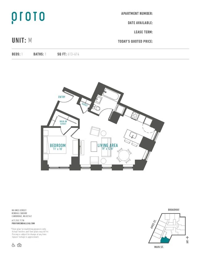 Floor Plan - 1 Bed/1 Bath-M