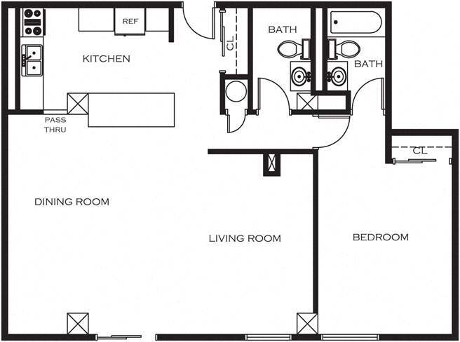 Floor Plan - 1 Bed 1.5 Bath
