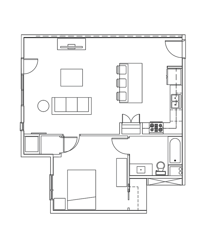 Floor Plan - 1 Bed, 1 Bath