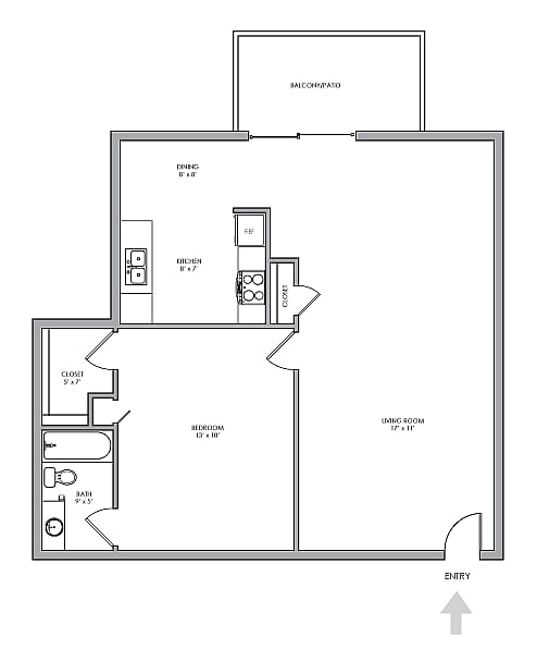 One Bedroom Floor Plan - 1x1P
