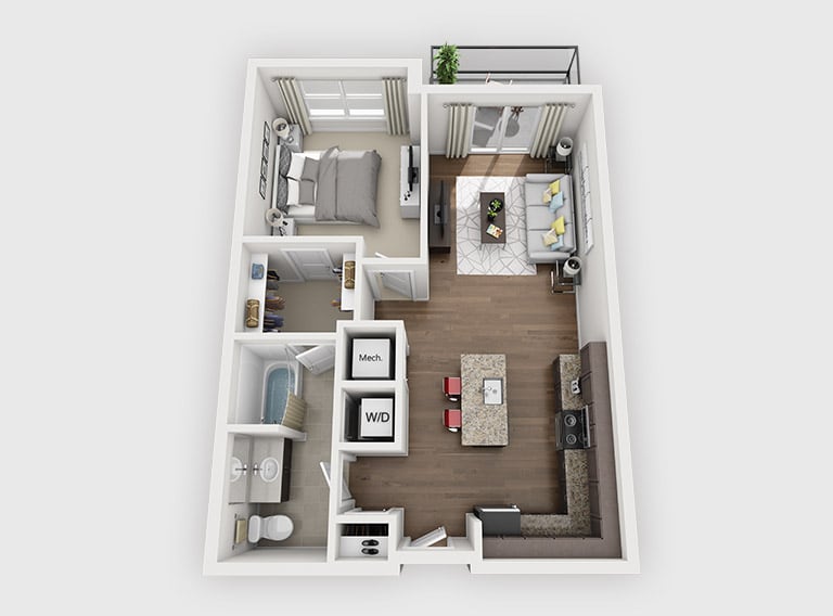 Floor Plan - 1 Bed 1 Bath (B3)