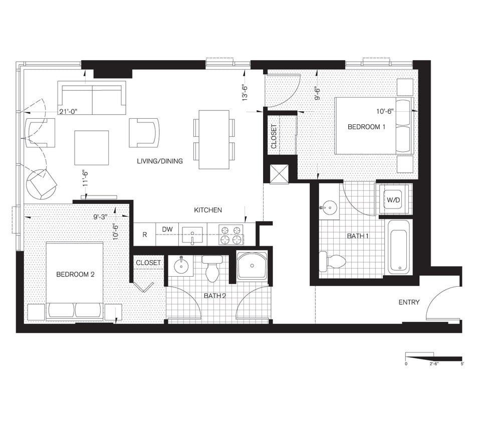 Floor Plan - Two Bedroom, Two Bath (B3)