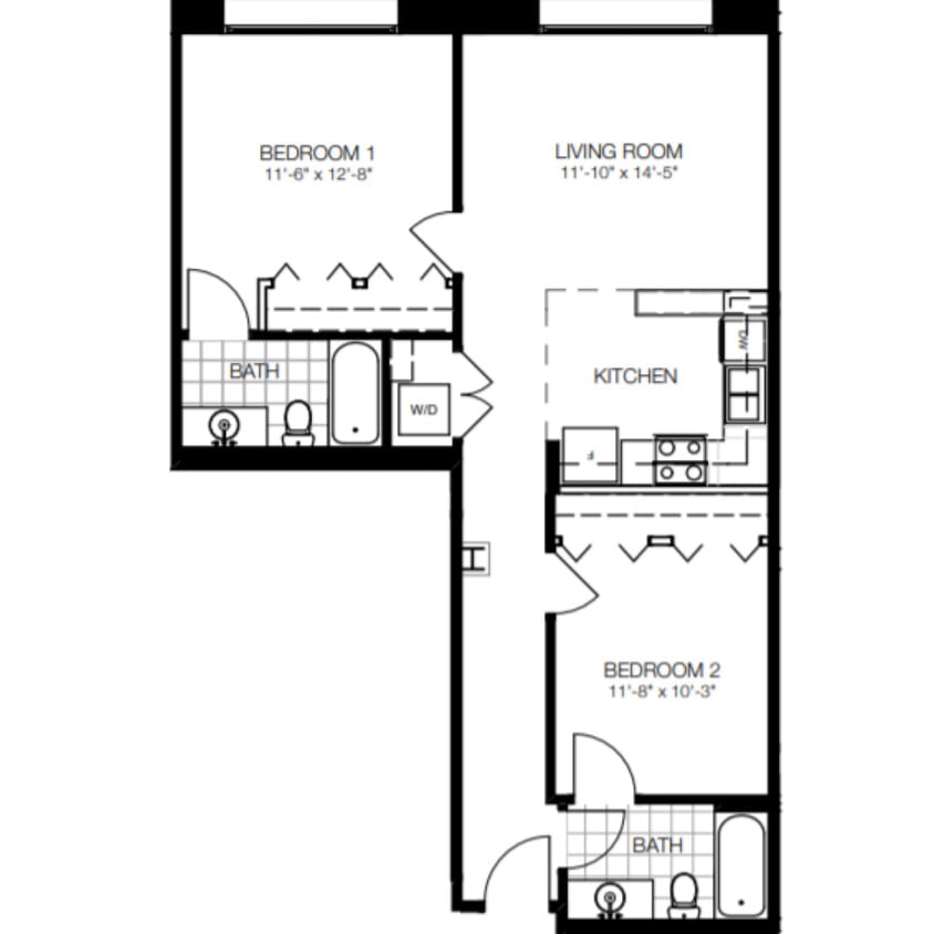 Floor Plan - UNIT 105B, 205B, 305B, 405B, 505B