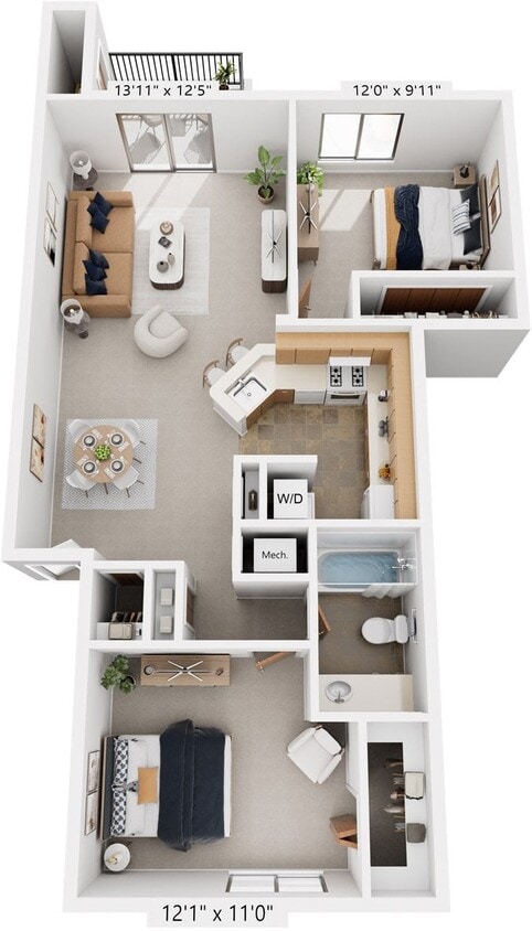 Floor Plan - Two Bedroom One Bath Stackable Washer/Dryer
