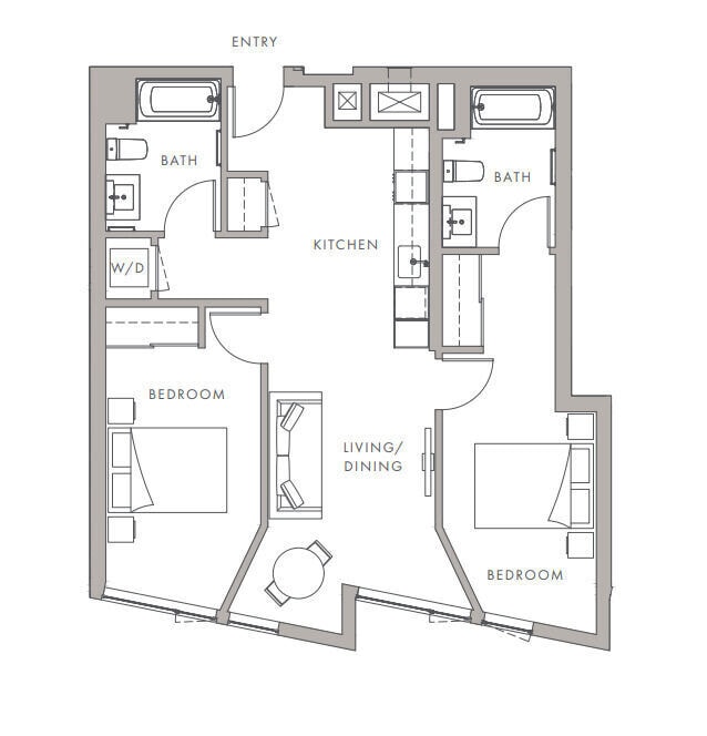 Floor Plan - 2BD, 2BTH B1