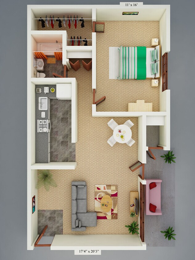 The Pine - 1 Bed, 1 Bath, 768 sq. ft. - The Pine