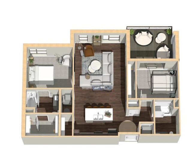 Floor Plan - 2 Bedroom, 2 Bathroom - 1144 SF