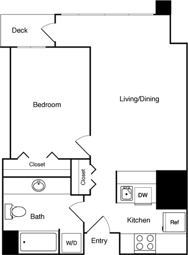Floor Plan - 1 Bed 417, 513, 611 - 1311 SE