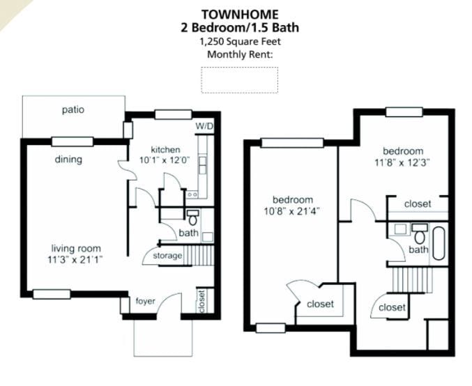 Floor Plan - 2BD/1.5BA