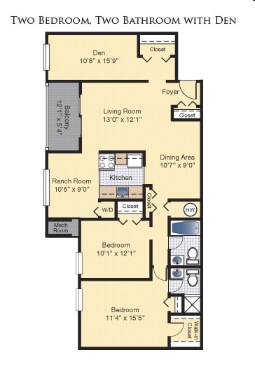 2BR/2BA - 2 BEDROOM 2 BATH DEN 1214