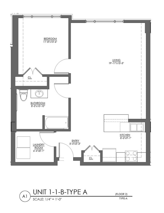Floor Plan - 1 Bed 1 Bath - 867 sqft