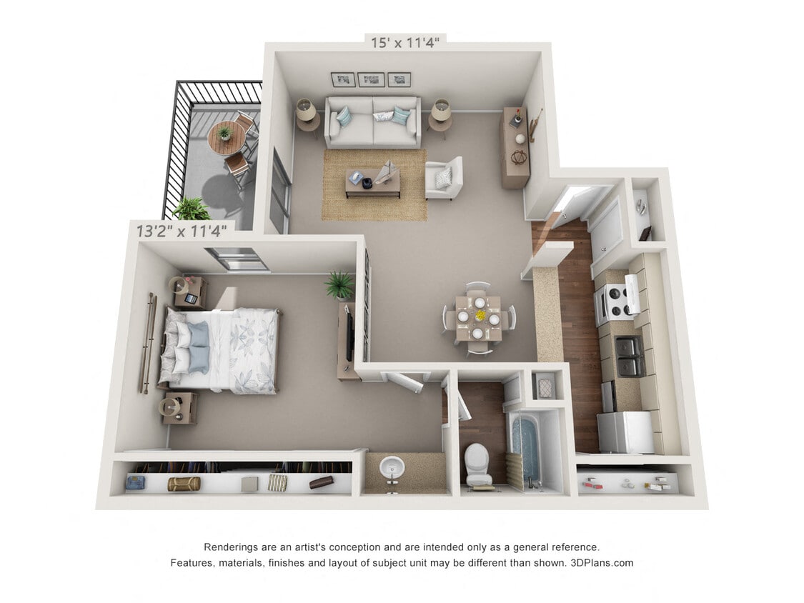 Floor Plan - 1 Bedroom,  1 Bath C