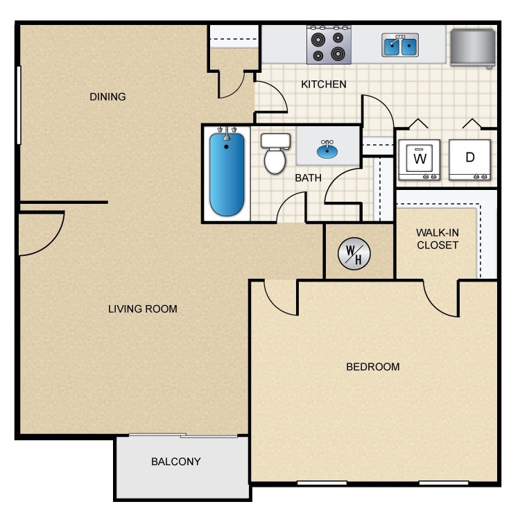Floor Plan - 1 Bed 1 Bath