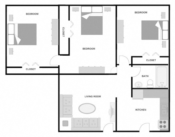 Floor Plan - 3 Bed 1 Bath