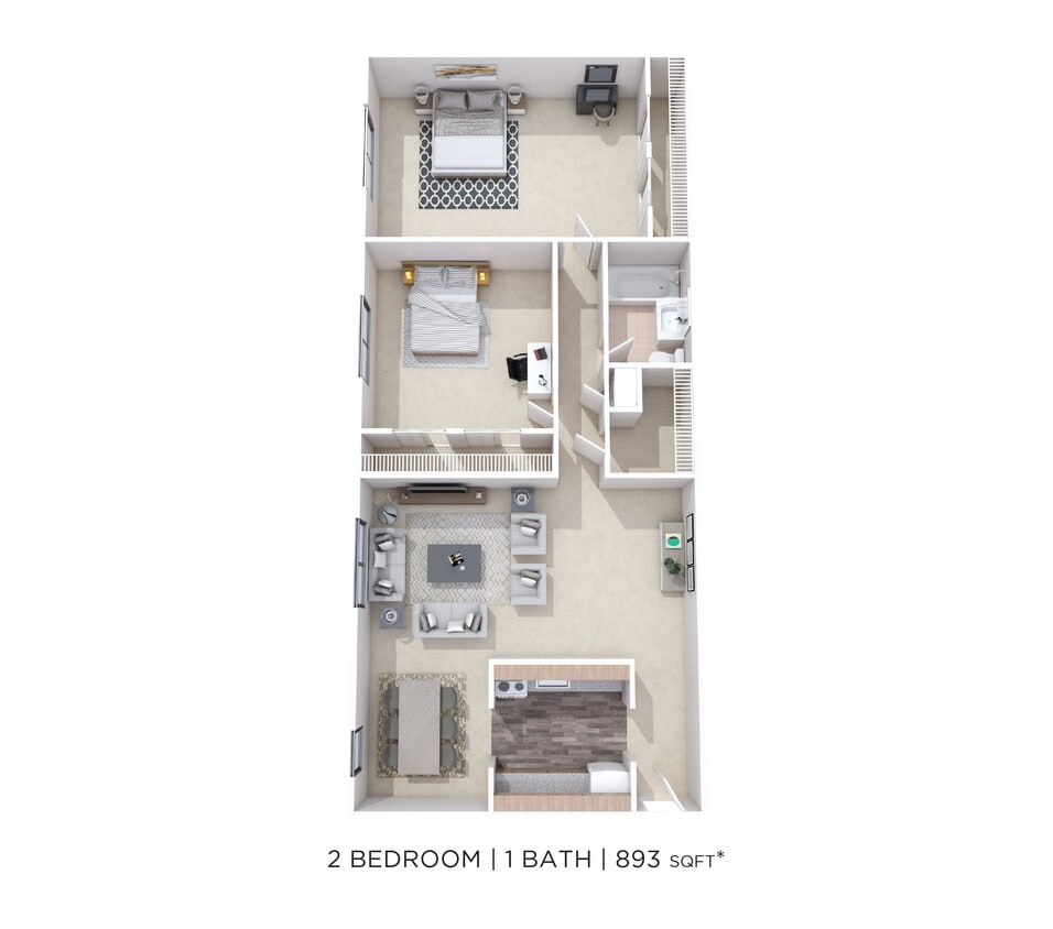 Floor Plan - Two Bedroom - 893 sqft Mount Penn