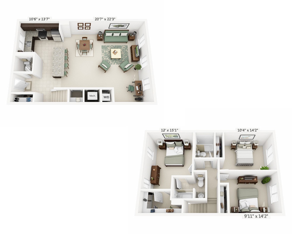 Floor Plan - Three Bedroom Townhome C2.5T