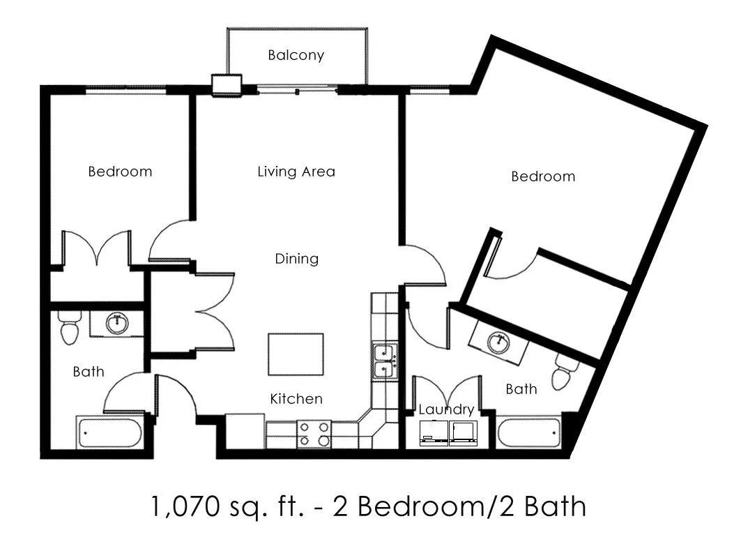 Floor Plan - 2 Bed 2 Bath | 1070 sqft
