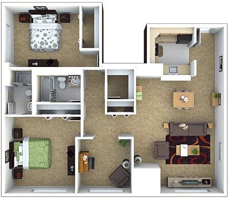 Floor Plan - Marlboro Classic - 2 Bed 2 Bath with Den
