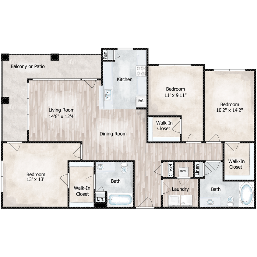 Floor Plan - 3x2 - 1382 sqft
