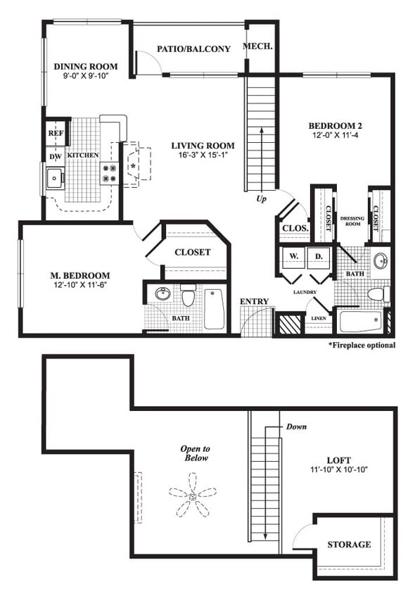 Floor Plan - Two Bedroom Loft Renovated 
