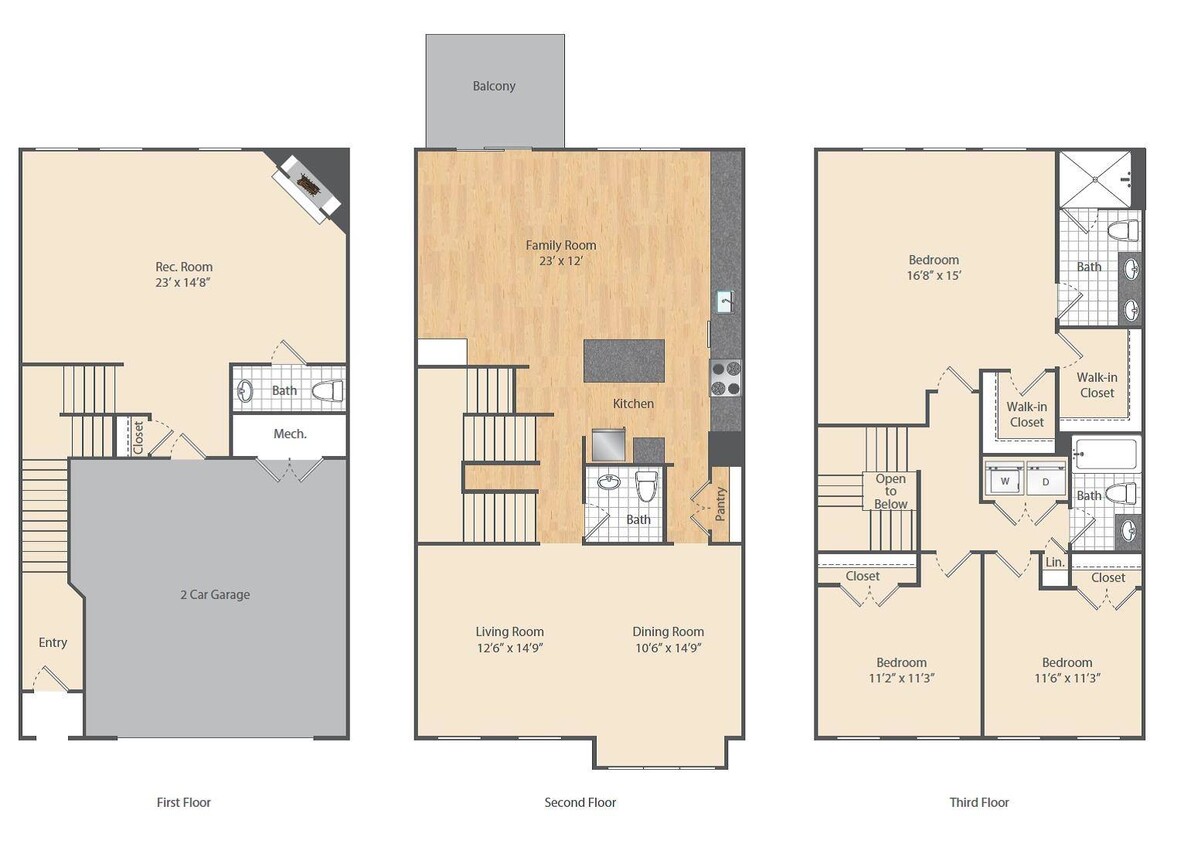 Floor Plan - 3 Bed/2.5 Bath Townhome-C2THa