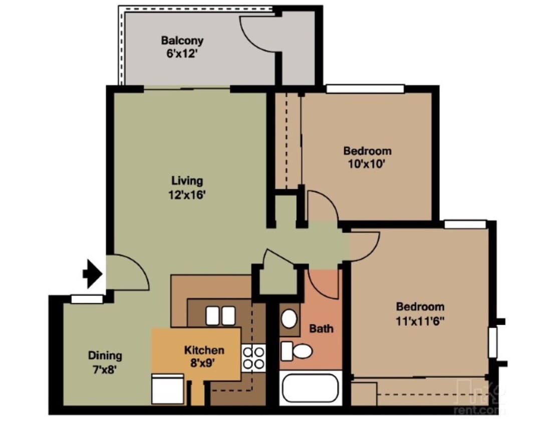 Floor Plan - 2 Bedroom 1 Bathroom Downstairs
