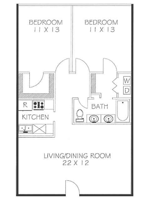 2 Bed 1.25 Bath Floorplan - 2 Bedroom 1.25 Bath