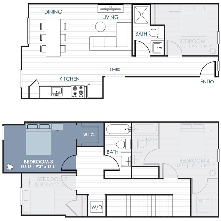 CoLiving_Suite_4BR_3BA_1461SF-Bedroom_3_269907.png - 4-Bedroom CoLiving Rowhome: Bedroom 3 & Private...