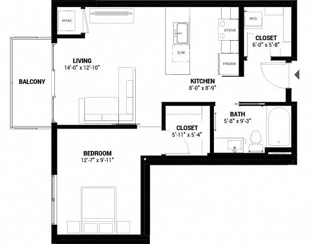 Floor Plan - One Bedroom 1-A