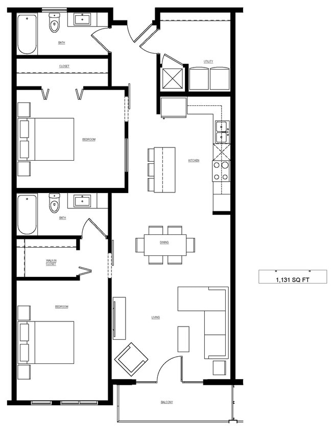 H-1,131 sq ft 2 bedroom/2 bathroom - H