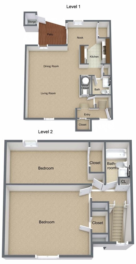 2BR, 1.5BA - 956 SF (Townhome) - Evergreen- Townhome