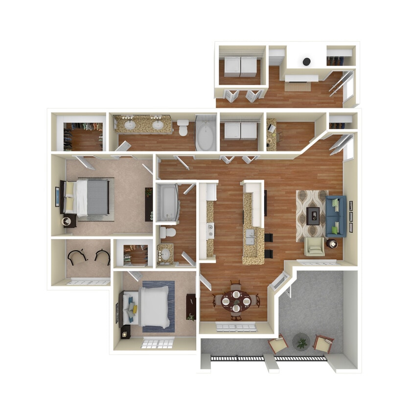 Floor Plan - 2 Bed 2 Bath 1278 SqFt (1099 Net)