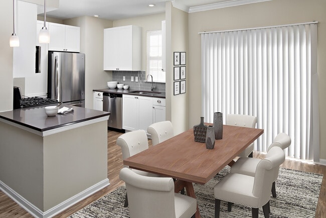 Kitchen and Dining Area with Hard Surface Flooring - Avalon Townhome Collection Florham Park