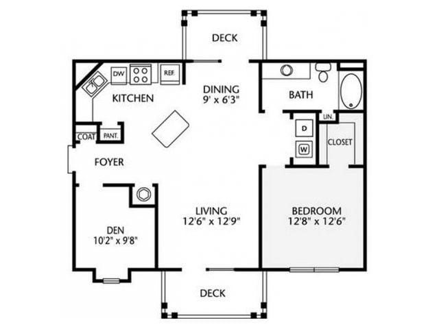 Floor Plan - A4 Habersham - 1 Bedroom, 1 Bathroom